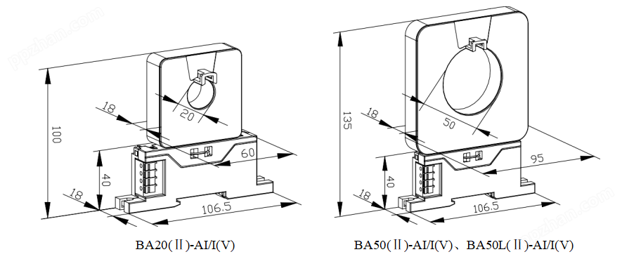 分体式电流传感器 RS485接口 4-20mA模拟信号输出