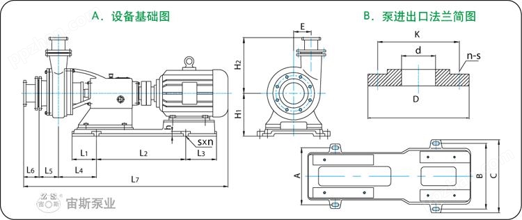 UHB-ZK-III型钢衬聚氨酯高耐磨渣浆泵安装尺寸图